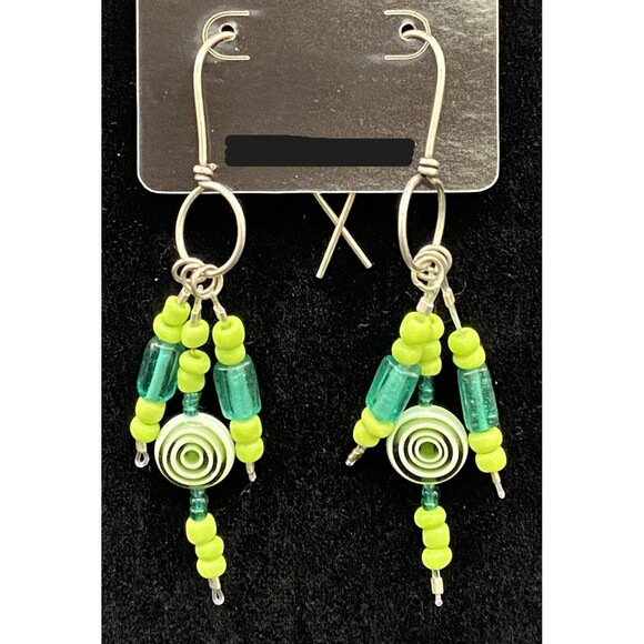 Concentric Circle Green Chandelier & Green Glass Bead Earrings by Neanie-Bot - Picture 1 of 2